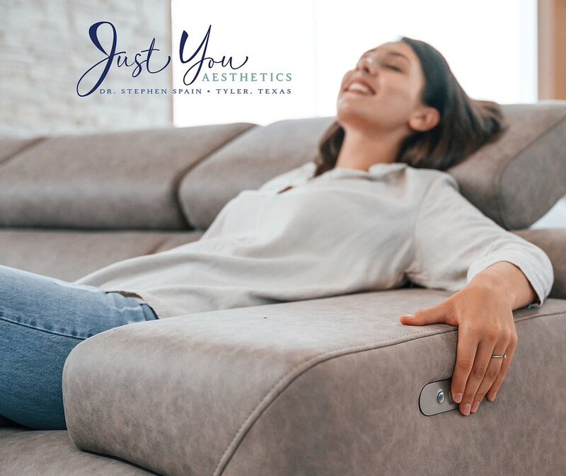 relaxing on sofa after treatment