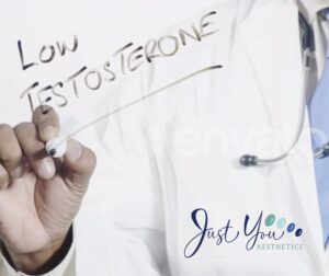 physician writing low testosterone on a screen